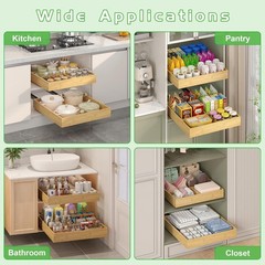 No Drill Pull Out Drawers for Cabinets, 20″ W x 21″ D Bamboo Adhesive Cabinet…