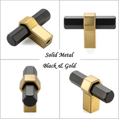 10 Pack T-Bar Black and Gold Cabinet Knobs Matte Black and Brushed Gold Drawer