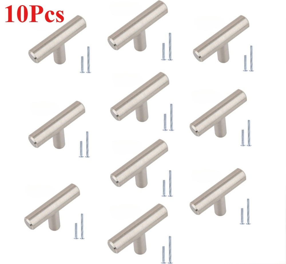 10Pcs Cabinet Knob Satin Nickel Brushed Nickel T Bar Kitchen Cabinet Handles