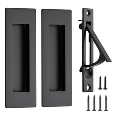 2 Pack 4.72″ Pocket Door Handles + 1 Finger Edge Pull, Black Recessed Flush R…
