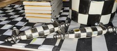 Mackenzie Childs One Courtly Check black, white Nickel Drawer pull 5.25″L NEW
