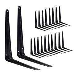 20 Pack Shelf Brackets 10 Inch Metal Brackets for Shelves, L 10″ x 8″ Black