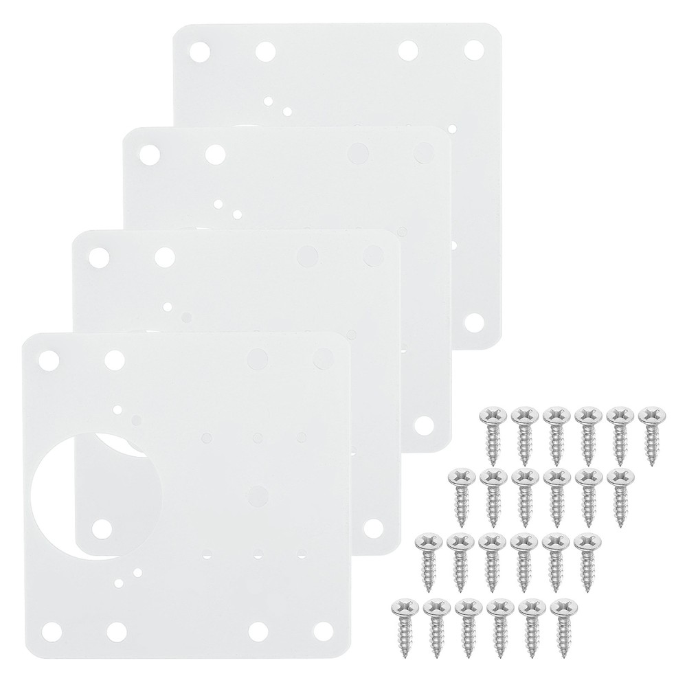 6 Pcs 90x90mm / 3.54″x3.54″ Stainless Steel Cabinet Hinges Repair Plate, White