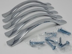 10 Pack Polished Chrome Cabinet Hardware Modern Wave Pulls 5″ Centers 7″ Overall