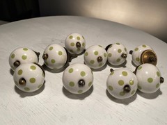 10 White Green Polka Dots Ceramic Drawer Knobs Cabinet Furniture Door Pulls 10