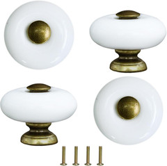 1.3″ Ceramic round Knobs, Antique Brass and Ceramic Cabinet Knobs, White Furnitu