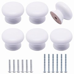 Wooden Cabinet Knobs Pack, Wood Dresser Knobs Kitchen Cabinet Knobs 6 White