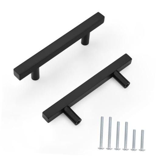 Square Matte Kitchen Cabinet Handles – Hole Center: 76mm (3in) – 15 Black
