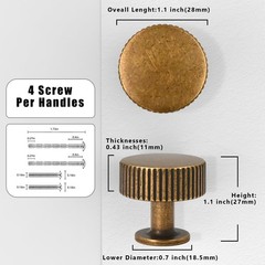10 Pack Antique Brass Round Cabinet Knobs, Drawer Pulls, Hardware, Kitchen
