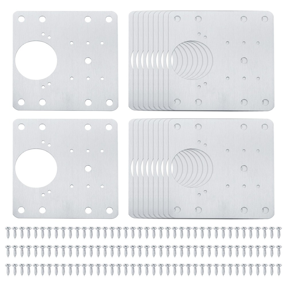 20Pcs Cabinet Hinge Repair Plate, 90 x 90mm Hinges Repair Brackets, Silver