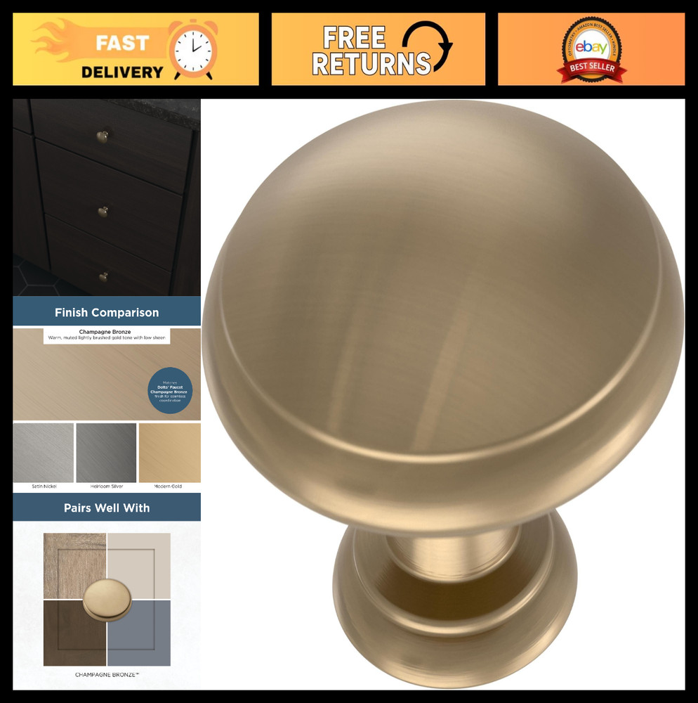 Champagne Bronze Cabinet Knobs | 1-1/4″ Ringed Drawer Handles (Pack of 60)