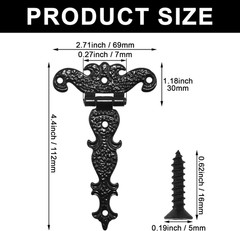 6Pcs Vintage T-Shape Hinge, 4-1/2″ X 2-3/4″ Antique Black Decorative Hinges, Car