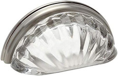 10 Pack Satin Nickel Clear Glass Cabinet Cup Pulls – 3″ Centers