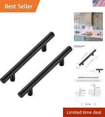 High-Quality 5 Pack Cabinet Handles – Black T Bar with 3-3/4” Hole Center