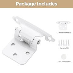 20 Pack 10 Pair White 1/2 Inch Overlay Semi Concealed Self Closing Hinge Set