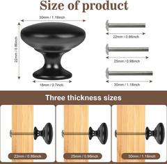 10x Matt Black Cabinet Hardware Round Mushroom Knob Drawer Handles 30mm/1.18″…