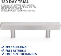 Square Kitchen Cabinet Pulls and Knobs Brushed Nickel T Bar 3in Hole Centers 10