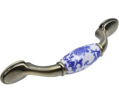8 Pk White Porcelain Ceramic Cabinet Handles 3″ Centers Blue Floral Drawer Pulls