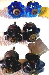 Anthropologie -Lot Of 6-Clear Faceted Crystal Glass Cabinet Brass Knobs –