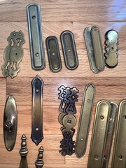 Lot Vtg polished Brass Bronze Drawer Cabinet Back Plates Gold Dresser 43