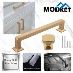 Solid Brushed Champagne Gold Square Cabinet Handles Pulls Knobs Kitchen Bathroom