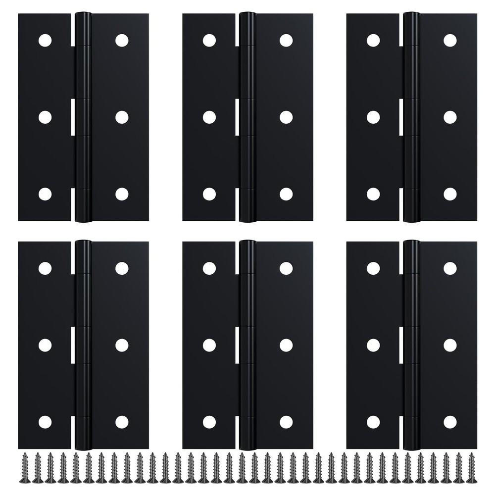 6 Pack 2.5” Black Door Hinge with Screws for Door, Cabinet, DIY Project