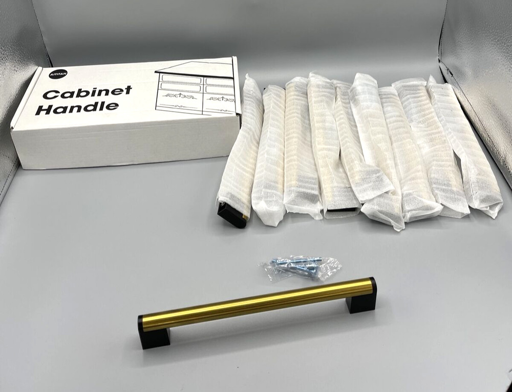 10 Pack Gold/Black Cabinet Handles – 7 1/2” Hole Centers