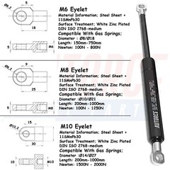 UNIVERSAL GAS STRUT HEAVY LID SUPPORT 150MM-1000MM 100N-2000N with EYELET HEAD