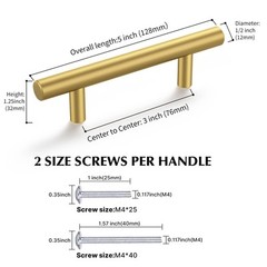 30 Pack Cabinet Handles Brass Gold Cabinet Pulls 3 Inch Hole Center Drawer Pulls