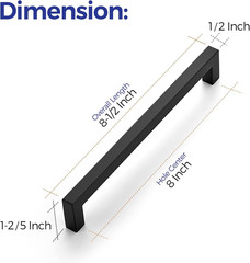 Matte Black Cabinet Square Handles Drawer Pulls 8 Inch 18 Pack | Screws Included