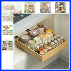 No Drill Pull Out Drawers for Cabinets, 20″ W x 21″ D Bamboo Adhesive Cabinet…