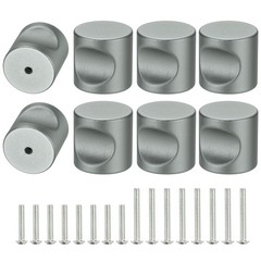 8 Pcs Cylindrical Aluminum Alloy Knobs, Single Hole Pull with Screw, 25mm Gray