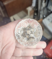 Vintage large clear Glass drawer cabinet door knob 2.25” wide flower design