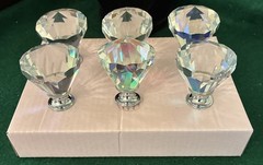 Set of 6 Glass Crystal Cabinet Knob Drawer Pull 1.5” D Faceted NEW UNUSED 2” L