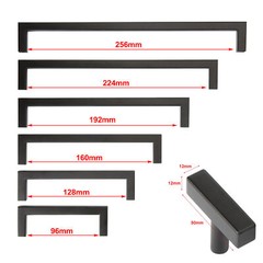 50 Packs Modern Square Steel Kitchen Cabinet Handles Drawer Cupboard Pulls Black