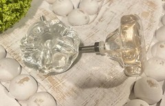 4 VINTAGE Clear Glass Cabinet Knob furniture HARDWARE pull Silver w/Screw 1.75″