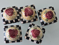 VTG. Mackenzie Childs Rose Petit square Cabinet Knobs / Drawer Pulls 1.5″ (5pk)