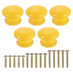 5Pcs Round Wood Drawer Knob 1 1/4″ Mushroom Shape Knobs Yellow