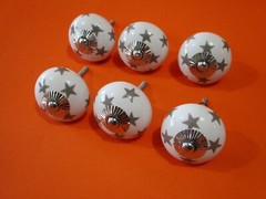 6 Sliver Star Drawer Pulls Knobs Handle Cabinet Dresser Hardware Round Pull
