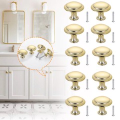 10PCS Gold Cabinet Knobs Brushed Brass Door Round Pulls Dresser Drawer Handles
