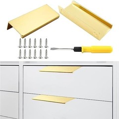 6 Pack Modern Brushed Gold Aluminum Alloy Hidden Cabinet Pulls, 3.15″ x 1.26″, E