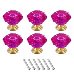 uxcell 6 Pcs Crystal Cabinet Knobs 24 mm Drawer Pulls 24 mm, Rose Red/Gold