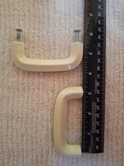 Lot of 8 Mid Century Modern Cream w/Brown Stripe Ceramic Porcelain Cabinet Pulls