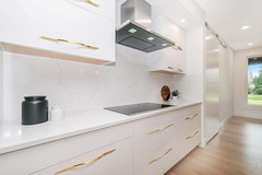 Low Profile Brushed Brass Cabinet Pulls, Double Hole Centers (11.3”/12.6”) Zin