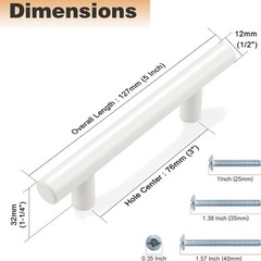 10 Pack| White Cabinet Pulls 3 Inch Modern Cabinet Hardware Euro T Bar Handle…