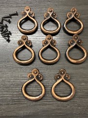 8 Vintage Keeler Brass Teardrop Ring Shaped Copper Cabinet Drawer Pulls Handle(4