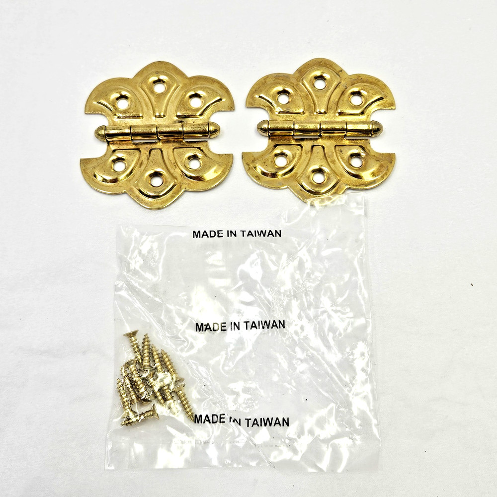 Gold Finish Metal Butterfly Hinge Set Furniture Cabinet Trunk Victorian Orient