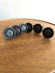 6 Antique English Brass Bullseye Pull Knob Vtg MCM Patina