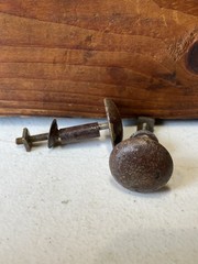 Lot of 2 Antique 19th Century Iron Cabinet Drawer Knobs Pulls Square Nut