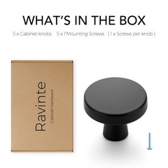 Matte Black Single Hole Round Cabinet Drawer Knobs Kitchen Handles 5 Pack